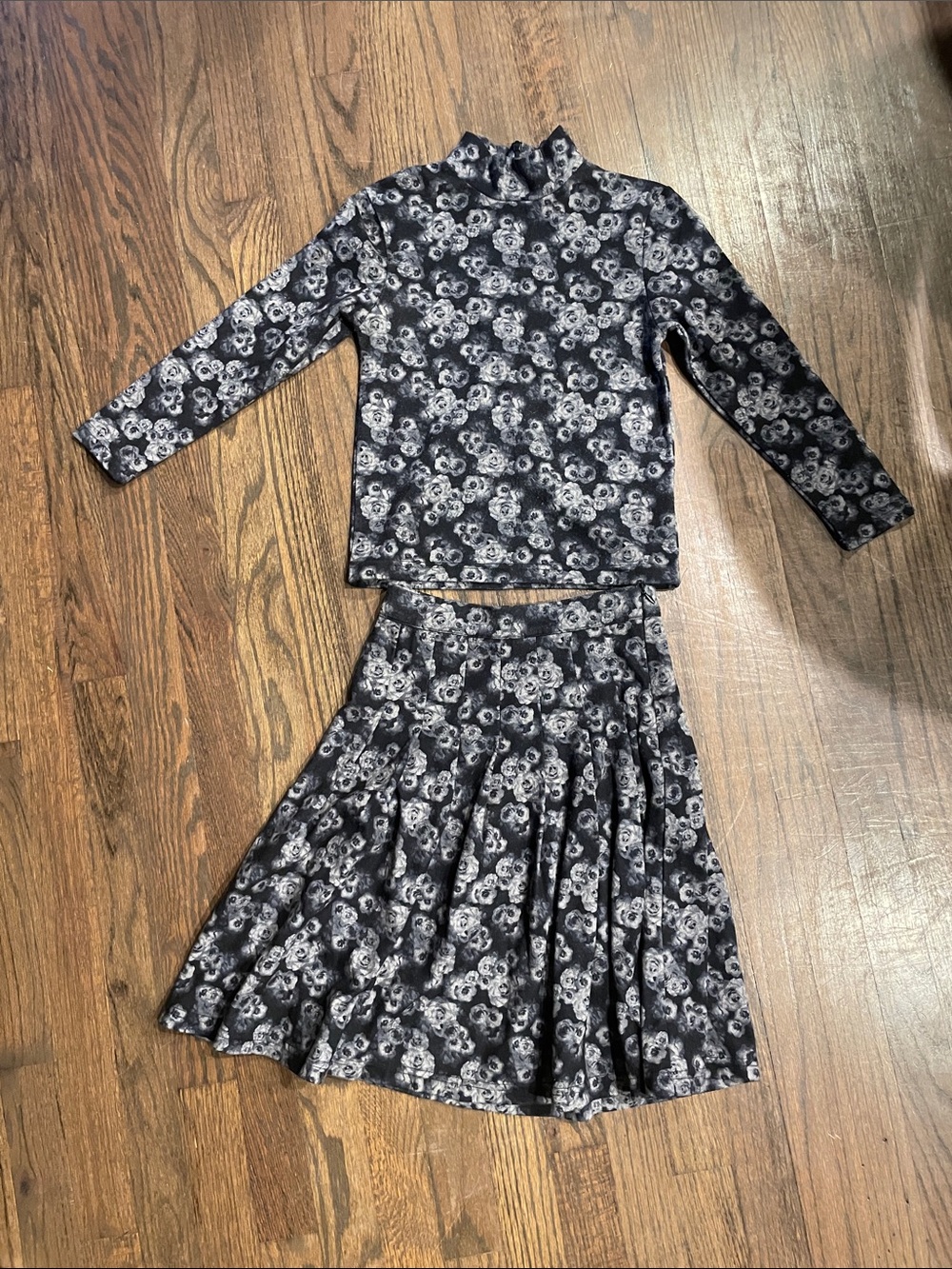 Kids Black & White Skull Print Matching Top and Skirt Set